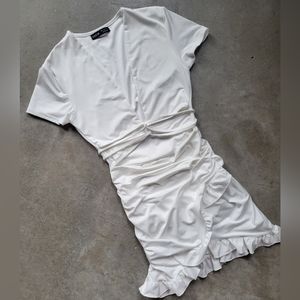 White frilly bodycon mini dress
